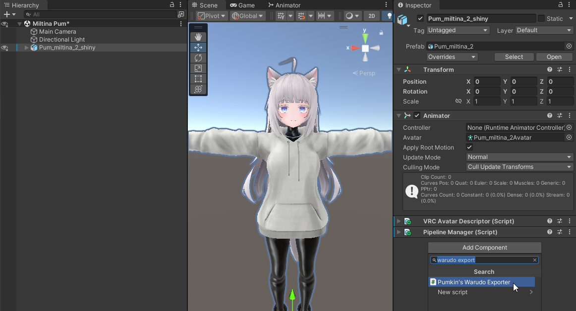 Add Warudo Exporter Component to Avatar