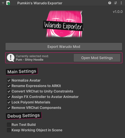 Warudo Exporter Component Screenshot