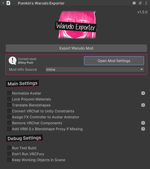 Warudo Exporter Component Screenshot